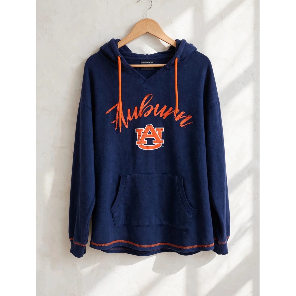 Colosseum Auburn Tigers Navy V-Neck Hoodie Women Medium NCAA Fleece Pullover